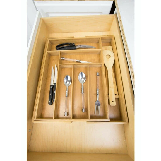 Home Basics Expandable 8 Compartment Bamboo Cutlery Tray, Natural Knives & Cutting Boards - Image 6