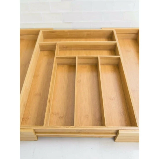 Home Basics Expandable 8 Compartment Bamboo Cutlery Tray, Natural Knives & Cutting Boards - Image 8