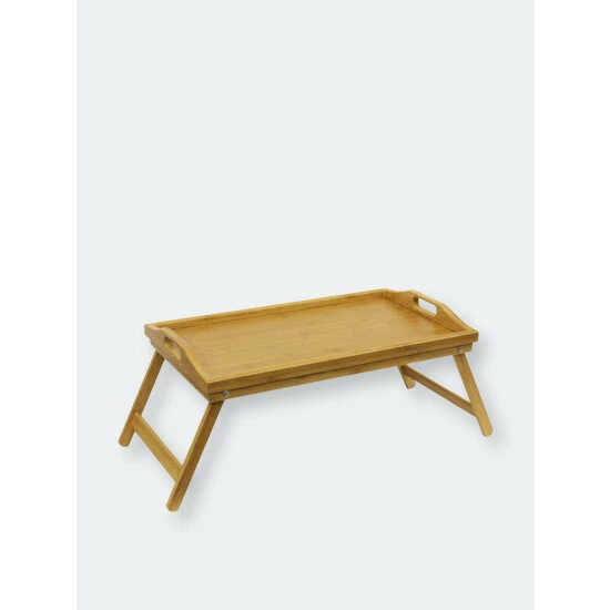 Home Basics Multi-Purpose Folding Rustic Bamboo Bed Tray With Cut-out Handles Storage & Organization