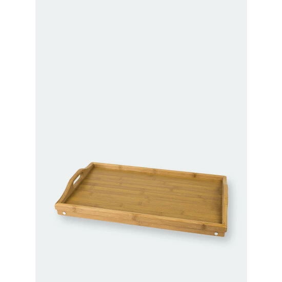 Home Basics Multi-Purpose Folding Rustic Bamboo Bed Tray With Cut-out Handles Storage & Organization - Image 4