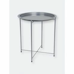 Home Basics Foldable Round Multi-Purpose Side Accent Metal Table, Silver Storage & Organization