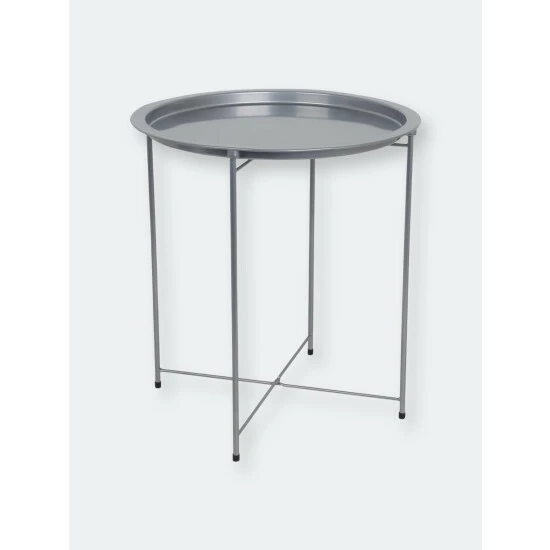Home Basics Foldable Round Multi-Purpose Side Accent Metal Table, Silver Storage & Organization