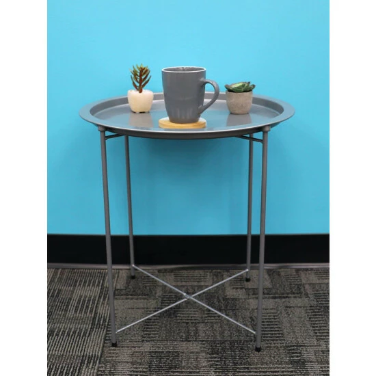 Home Basics Foldable Round Multi-Purpose Side Accent Metal Table, Silver Storage & Organization - Image 3