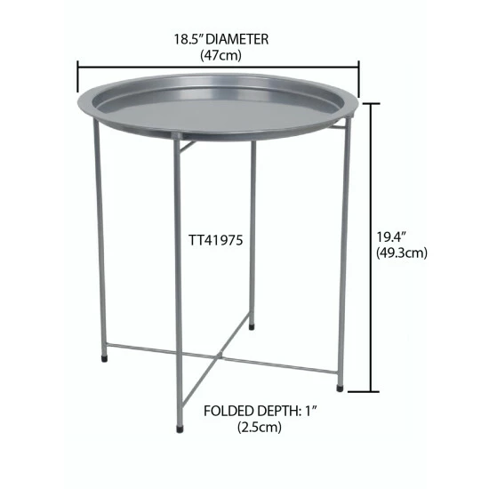 Home Basics Foldable Round Multi-Purpose Side Accent Metal Table, Silver Storage & Organization - Image 4