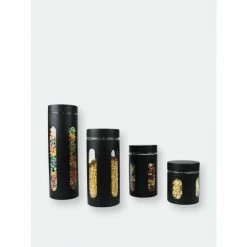 Home Basics 4 Piece Stainless Steel Canisters With Multiple Peek-Through Windows, Black Storage & Organization