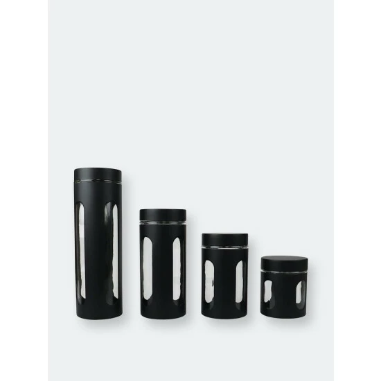 Home Basics 4 Piece Stainless Steel Canisters With Multiple Peek-Through Windows, Black Storage & Organization - Image 4