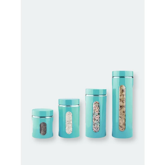 Home Basics 4 Piece Essence Collection Stainless Steel Canister Set, Turquoise Storage & Organization