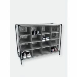 Home Basics 16 Pair Non-Woven Shoe Rack, Grey Storage & Organization