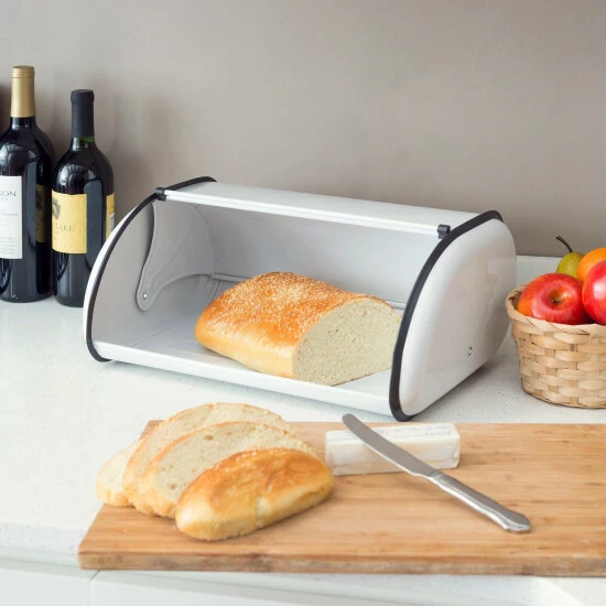 Home Basics Roll-Top Lid Steel Bread Box, White Tools & Accessories - Image 2