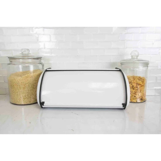 Home Basics Roll-Top Lid Steel Bread Box, White Tools & Accessories - Image 3