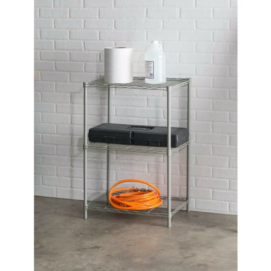 Home Basics 3 Tier Steel Wire Shelf, Grey Storage & Organization - Image 2
