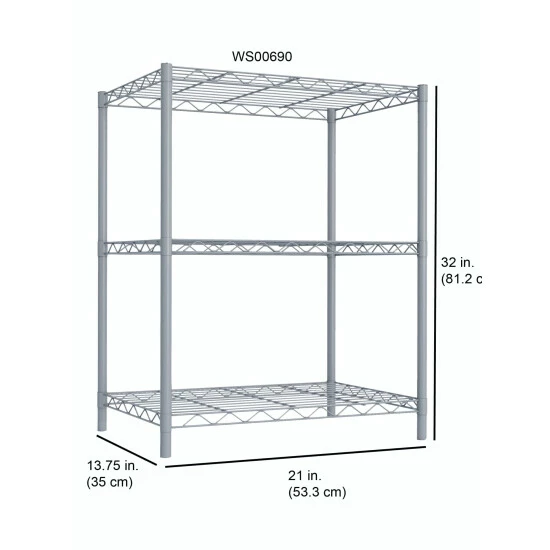 Home Basics 3 Tier Steel Wire Shelf, Grey Storage & Organization - Image 3