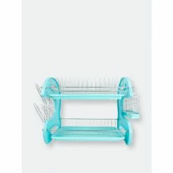 Home Basics 2 Tier Plastic Dish Drainer, Turquoise Tools & Accessories