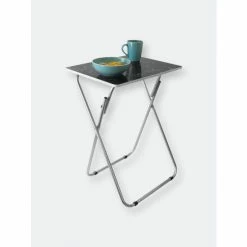 Home Basics Marble Multi-Purpose Foldable Table, Black Storage & Organization