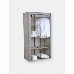 Home Basics 6 Tier Portable Free-Standing Multi- Purpose Closet Organizer, 43" Wide Steel Hanging Rod, Grey Storage & Organization