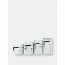 Home Basics 4 Piece Ceramic Canister Set With Wooden Spoons, White Storage & Organization