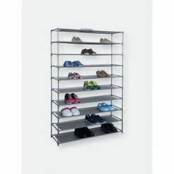 Home Basics 50 Pair Non-Woven Multi-Purpose Stackable Free-Standing Shoe Rack, Grey Storage & Organization