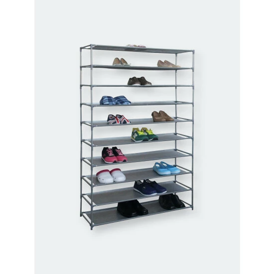 Home Basics 50 Pair Non-Woven Multi-Purpose Stackable Free-Standing Shoe Rack, Grey Storage & Organization
