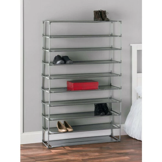 Home Basics 50 Pair Non-Woven Multi-Purpose Stackable Free-Standing Shoe Rack, Grey Storage & Organization - Image 2