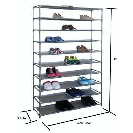 Home Basics 50 Pair Non-Woven Multi-Purpose Stackable Free-Standing Shoe Rack, Grey Storage & Organization - Image 5