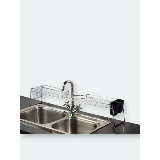 Home Basics Chrome Plated Steel Faucet Spacer Over The Sink Shelf With Cutlery Holder Knives & Cutting Boards