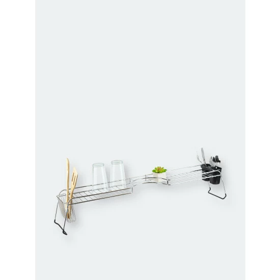 Home Basics Chrome Plated Steel Faucet Spacer Over The Sink Shelf With Cutlery Holder Knives & Cutting Boards - Image 3