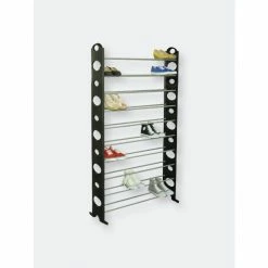 Home Basics 50 Pair Metal Shoe Rack, Black Storage & Organization