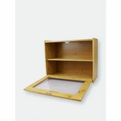 Home Basics 2 Tier Bamboo Bread Box With Peek-Through Acetate Window, Natural Storage & Organization