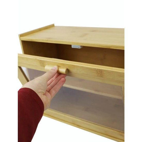 Home Basics 2 Tier Bamboo Bread Box With Peek-Through Acetate Window, Natural Storage & Organization - Image 4