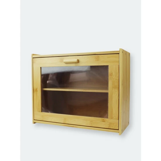 Home Basics 2 Tier Bamboo Bread Box With Peek-Through Acetate Window, Natural Storage & Organization - Image 5
