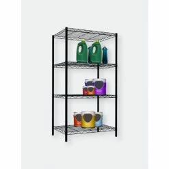 Home Basics 4 Tier Steel Wire Shelf, Black Storage & Organization