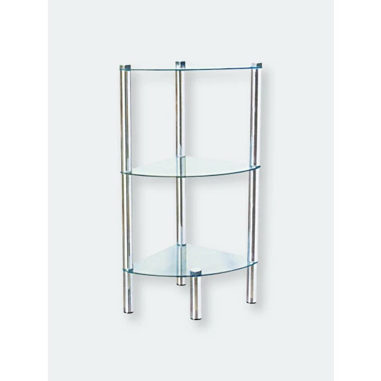 Home Basics 3 Tier Multi Use Arc Glass Corner Shelf, Clear Tools & Accessories