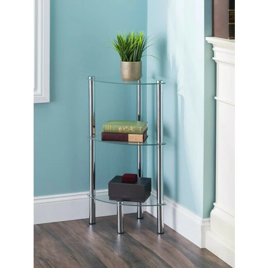 Home Basics 3 Tier Multi Use Arc Glass Corner Shelf, Clear Tools & Accessories - Image 4