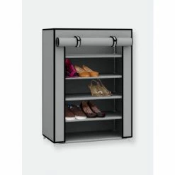 Home Basics 5 Tier Free-Standing Multi-Purpose Organizer With Non-Woven Fabric Shelves And Roll-Down Cover, Grey Storage & Organization