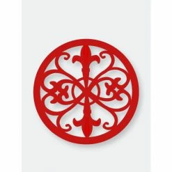 Home Basics Fleur De Lis Collection Cast Iron Trivet, Red Storage & Organization