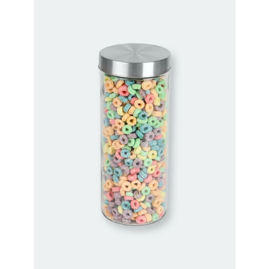 Home Basics X-Large 67oz. Round Glass Canister With Air-Tight Stainless Steel Twist Top Lid, Clear Storage & Organization - Image 3