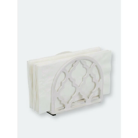 Home Basics Lattice Collection Cast Iron Napkin Holder, White Storage & Organization