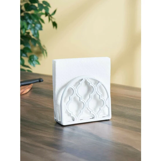 Home Basics Lattice Collection Cast Iron Napkin Holder, White Storage & Organization - Image 2
