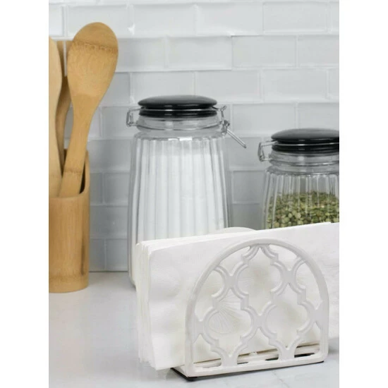 Home Basics Lattice Collection Cast Iron Napkin Holder, White Storage & Organization - Image 3
