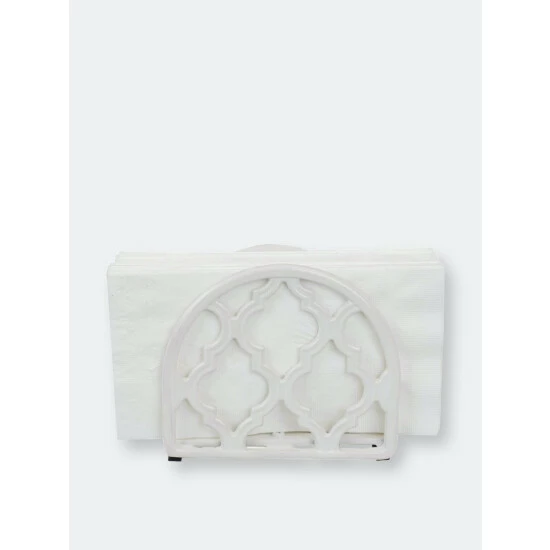 Home Basics Lattice Collection Cast Iron Napkin Holder, White Storage & Organization - Image 4