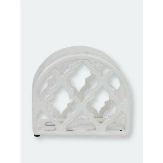 Home Basics Lattice Collection Cast Iron Napkin Holder, White Storage & Organization - Image 6