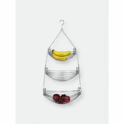 Home Basics 3 Tier Wire Hanging Oval Fruit Basket, Black Storage & Organization