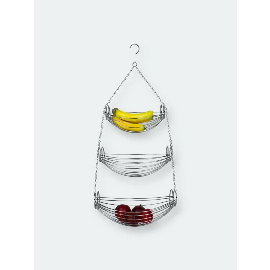 Home Basics 3 Tier Wire Hanging Oval Fruit Basket, Black Storage & Organization