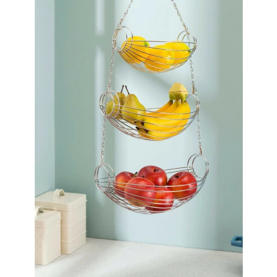 Home Basics 3 Tier Wire Hanging Oval Fruit Basket, Black Storage & Organization - Image 2