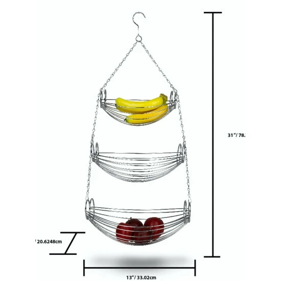 Home Basics 3 Tier Wire Hanging Oval Fruit Basket, Black Storage & Organization - Image 3