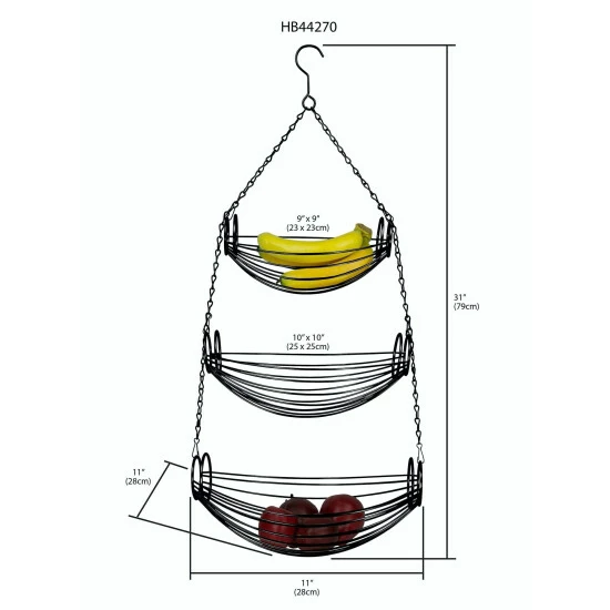 Home Basics 3 Tier Wire Hanging Oval Fruit Basket, Black Storage & Organization - Image 4
