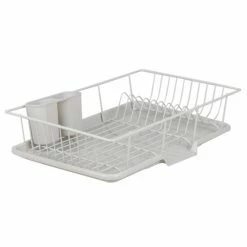 Home Basics 3 Piece Vinyl Coated Steel Dish Drainer With Drip Tray Tools & Accessories Gray