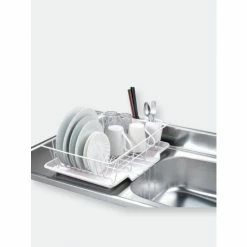 Home Basics 3 Piece Vinyl Coated Steel Dish Drainer, White Tools & Accessories
