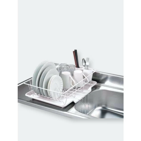 Home Basics 3 Piece Vinyl Coated Steel Dish Drainer, White Tools & Accessories