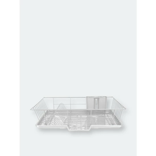 Home Basics 3 Piece Vinyl Coated Steel Dish Drainer, White Tools & Accessories - Image 5